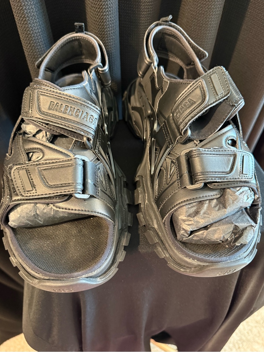 Balenciaga Men’s Black Chunky Sport Sandals with Hook-and-Loop Straps
